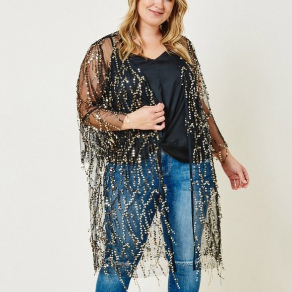 Jackets & Blazers - Black and Gold Sheer Sequin Duster